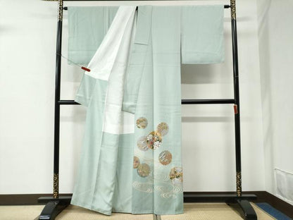 平和屋着物●色留訪問着　駒刺繍　流水雪輪鼓飛鶴牡丹花文　暈し染め　金彩　正絹　逸品　CABE2518yc
