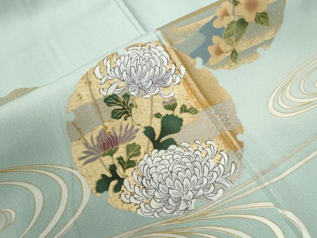 平和屋着物●色留訪問着　駒刺繍　流水雪輪鼓飛鶴牡丹花文　暈し染め　金彩　正絹　逸品　CABE2518yc