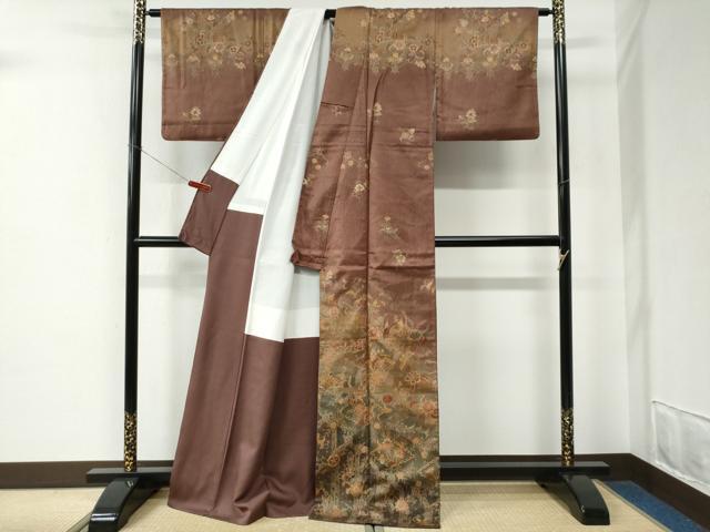 平和屋着物●訪問着　鳳凰更紗花唐草文　暈し染め　金彩　正絹　逸品　CABE2520yc