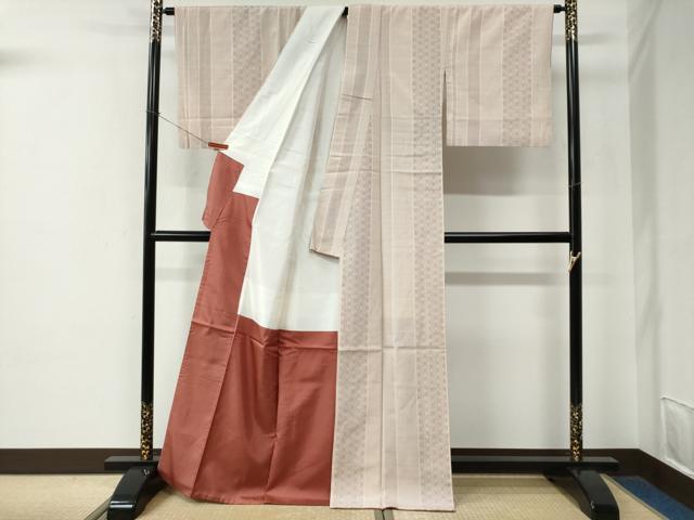 平和屋着物●本塩沢　110亀甲　変わり麻の葉間道　正絹　逸品　CABE2522yc