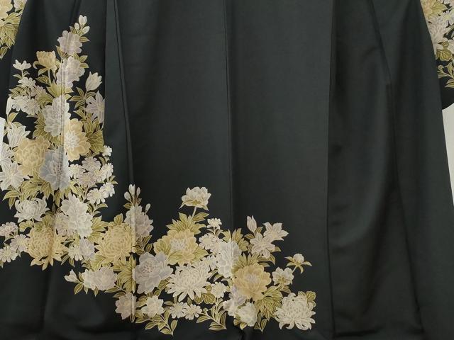 平和屋着物●こむさでもーど・COMME CA DU MODE　振袖　牡丹花文　黒地　洗える着物　CABE2528yc