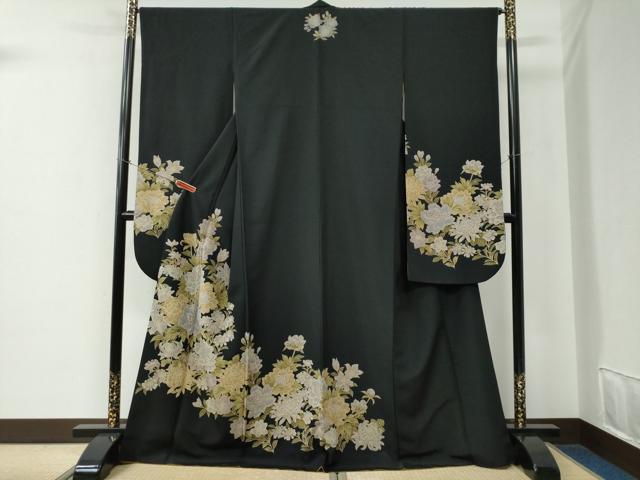 平和屋着物●こむさでもーど・COMME CA DU MODE　振袖　牡丹花文　黒地　洗える着物　CABE2528yc