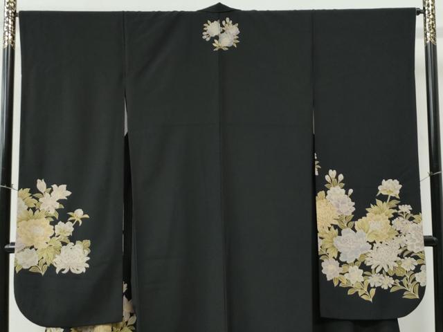 平和屋着物●こむさでもーど・COMME CA DU MODE　振袖　牡丹花文　黒地　洗える着物　CABE2528yc