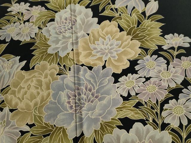 平和屋着物●こむさでもーど・COMME CA DU MODE　振袖　牡丹花文　黒地　洗える着物　CABE2528yc