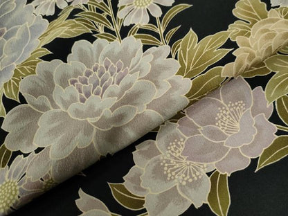 平和屋着物●こむさでもーど・COMME CA DU MODE　振袖　牡丹花文　黒地　洗える着物　CABE2528yc
