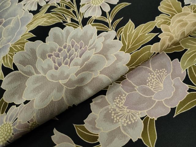平和屋着物●こむさでもーど・COMME CA DU MODE　振袖　牡丹花文　黒地　洗える着物　CABE2528yc