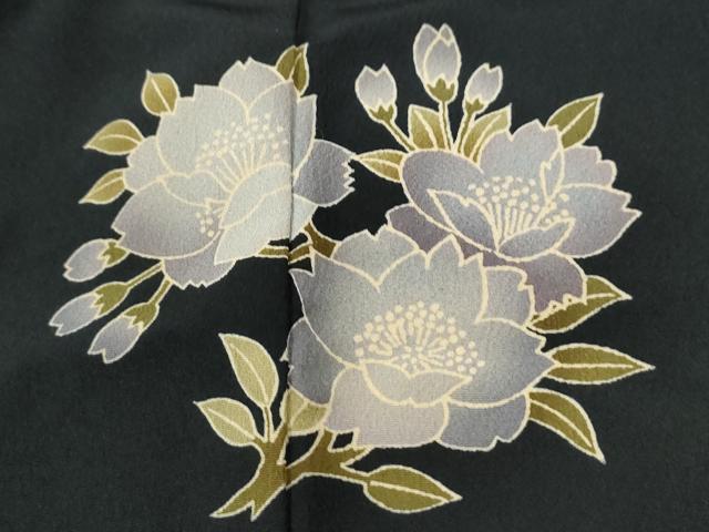 平和屋着物●こむさでもーど・COMME CA DU MODE　振袖　牡丹花文　黒地　洗える着物　CABE2528yc