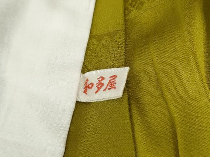 平和屋着物●振袖用長襦袢　無双仕立て　エ霞舞桜枝梅地紋　菜種油色　半衿刺繍　正絹　逸品　CABE2531yc