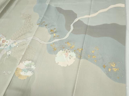 平和屋着物●訪問着　駒刺繍　雪輪地紙鳳凰草花文　金彩　正絹　逸品　CABE2532yc