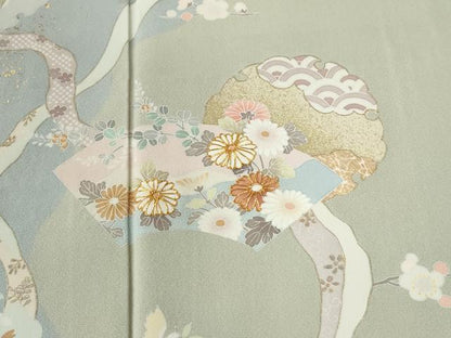 平和屋着物●訪問着　駒刺繍　雪輪地紙鳳凰草花文　金彩　正絹　逸品　CABE2532yc