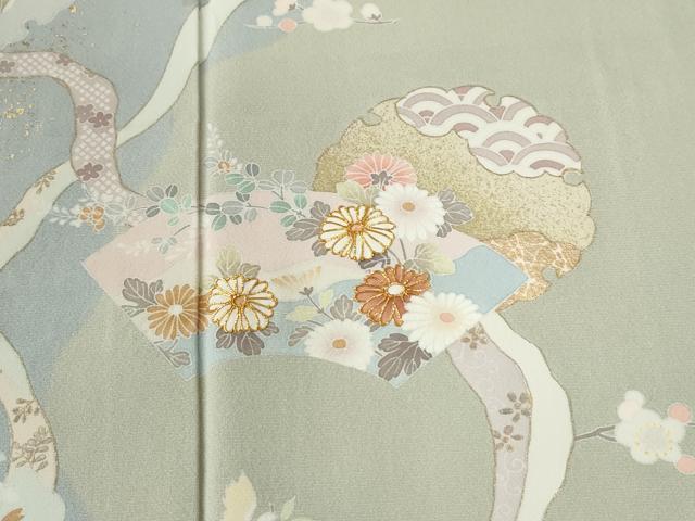 平和屋着物●訪問着　駒刺繍　雪輪地紙鳳凰草花文　金彩　正絹　逸品　CABE2532yc