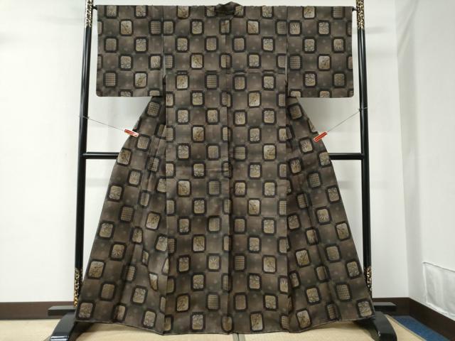 平和屋着物●本場大島紬　9マルキ　変わり市松吉祥笹竹梅花文　正絹　逸品　未使用　CABE2533yc