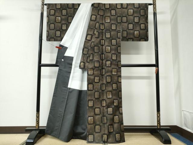 平和屋着物●本場大島紬　9マルキ　変わり市松吉祥笹竹梅花文　正絹　逸品　未使用　CABE2533yc