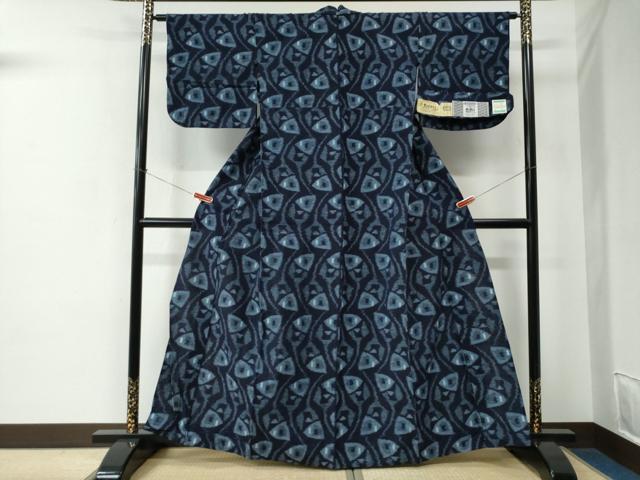 平和屋着物●久留米絣　単衣　抽象文　野口清雄作　証紙付き　綿　逸品　CABE2536yc