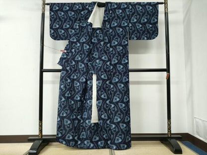 平和屋着物●久留米絣　単衣　抽象文　野口清雄作　証紙付き　綿　逸品　CABE2536yc