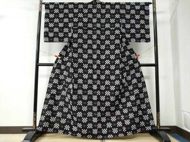 平和屋着物●久留米絣　単衣　変わり市松吉祥文　綿　逸品　CABE2538yc