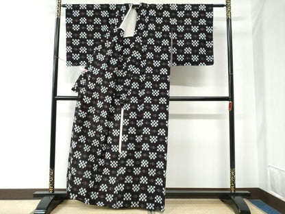 平和屋着物●久留米絣　単衣　変わり市松吉祥文　綿　逸品　CABE2538yc