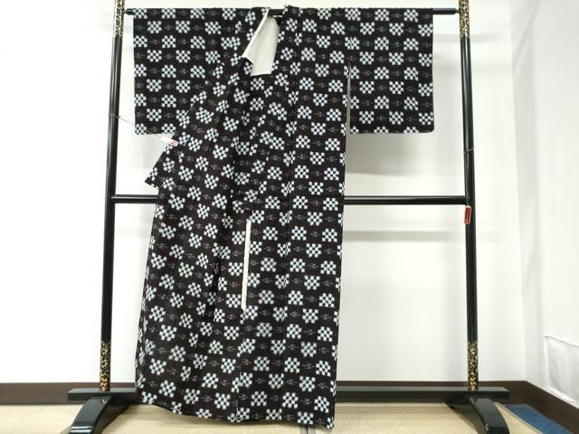 平和屋着物●久留米絣　単衣　変わり市松吉祥文　綿　逸品　CABE2538yc