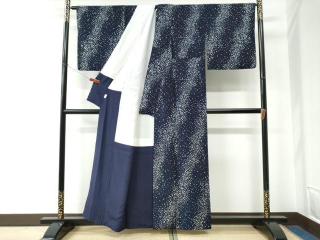 平和屋着物●藍造り国選定無形文化財　藍師・佐藤昭人　小紋　霰文　正絹　逸品　CABE2542yc