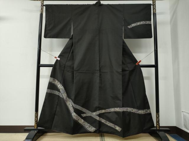 平和屋着物●訪問着　駒刺繍　総刺繍　鬘帯鳳凰更紗吉祥花文　黒地　金糸　ますいわ屋扱い　正絹　逸品　CABE2543yc