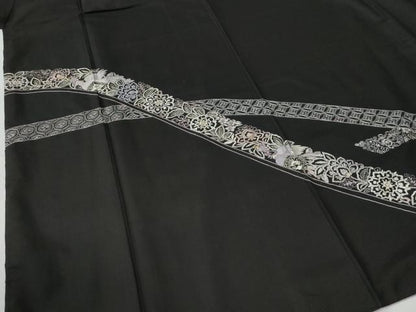平和屋着物●訪問着　駒刺繍　総刺繍　鬘帯鳳凰更紗吉祥花文　黒地　金糸　ますいわ屋扱い　正絹　逸品　CABE2543yc