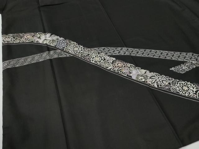 平和屋着物●訪問着　駒刺繍　総刺繍　鬘帯鳳凰更紗吉祥花文　黒地　金糸　ますいわ屋扱い　正絹　逸品　CABE2543yc
