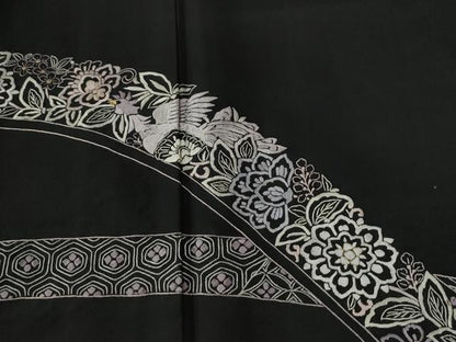 平和屋着物●訪問着　駒刺繍　総刺繍　鬘帯鳳凰更紗吉祥花文　黒地　金糸　ますいわ屋扱い　正絹　逸品　CABE2543yc