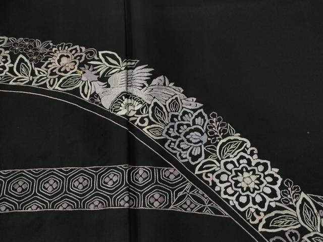 平和屋着物●訪問着　駒刺繍　総刺繍　鬘帯鳳凰更紗吉祥花文　黒地　金糸　ますいわ屋扱い　正絹　逸品　CABE2543yc