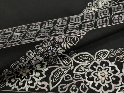 平和屋着物●訪問着　駒刺繍　総刺繍　鬘帯鳳凰更紗吉祥花文　黒地　金糸　ますいわ屋扱い　正絹　逸品　CABE2543yc