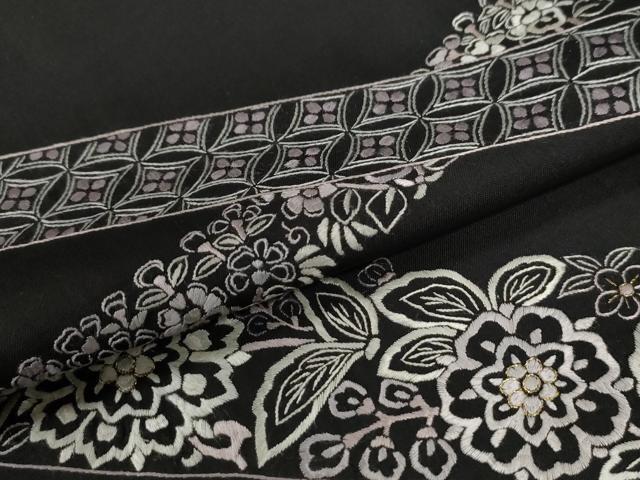 平和屋着物●訪問着　駒刺繍　総刺繍　鬘帯鳳凰更紗吉祥花文　黒地　金糸　ますいわ屋扱い　正絹　逸品　CABE2543yc