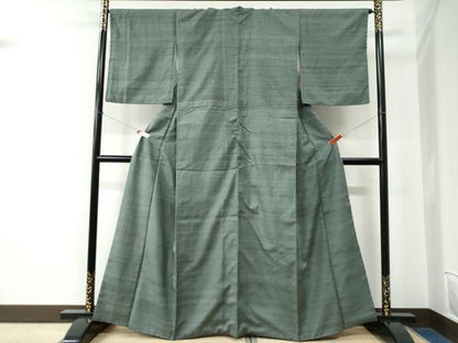平和屋着物●上質な紬　色無地　青丹色　正絹　逸品　CABE2545yc