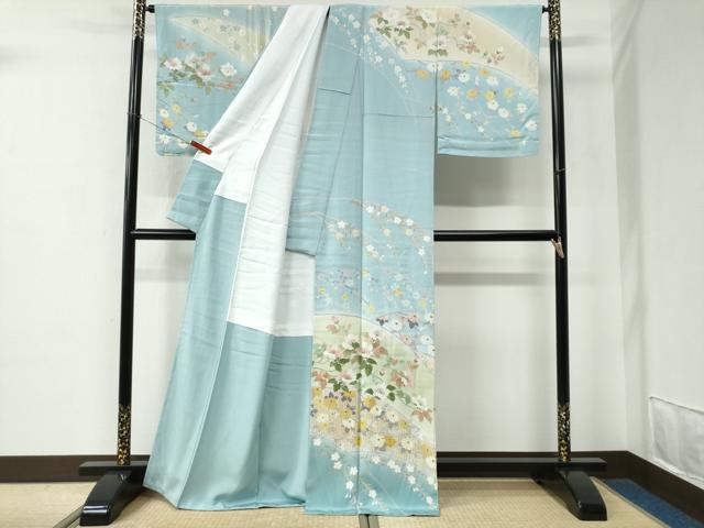 平和屋着物●中国三大刺繍　スワトウ刺繍　訪問着　作家物　枝花文　暈し染め　金彩　正絹　逸品　未使用　CABE2546yc