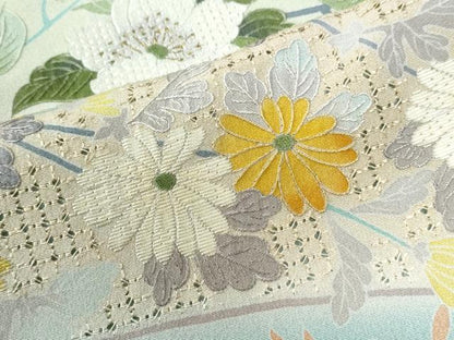 平和屋着物●中国三大刺繍　スワトウ刺繍　訪問着　作家物　枝花文　暈し染め　金彩　正絹　逸品　未使用　CABE2546yc