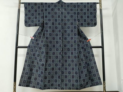 平和屋着物●久留米絣　単衣　亀甲花文　綿　逸品　CABE2551yc