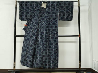 平和屋着物●久留米絣　単衣　亀甲花文　綿　逸品　CABE2551yc
