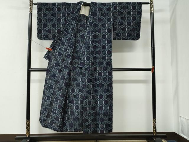 平和屋着物●久留米絣　単衣　亀甲花文　綿　逸品　CABE2551yc