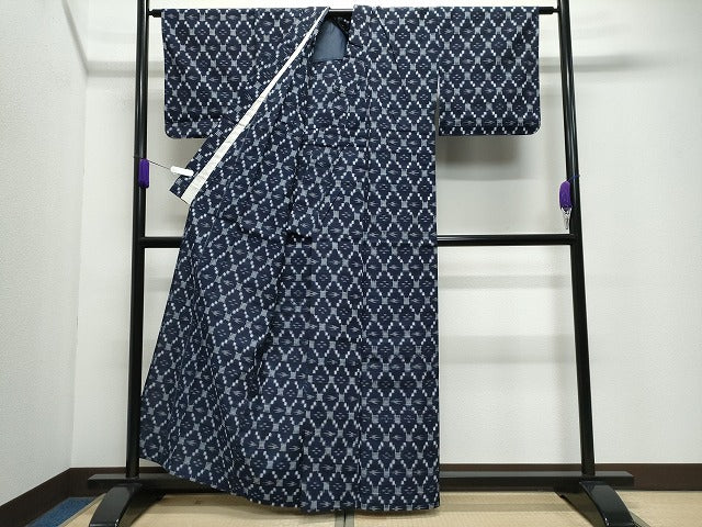 平和屋着物●久留米絣　単衣　吉祥文　綿　逸品　CABE2553yc