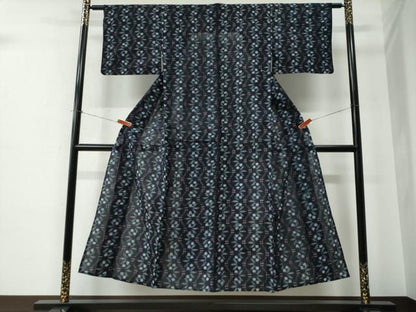 平和屋着物●久留米絣　単衣　よろけ縞吉祥文　綿　逸品　CABE2554yc