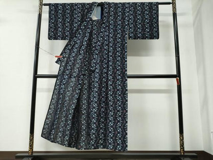 平和屋着物●久留米絣　単衣　よろけ縞吉祥文　綿　逸品　CABE2554yc