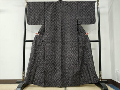 平和屋着物●久留米絣　単衣　菱吉祥文　綿　逸品　CABE2555yc