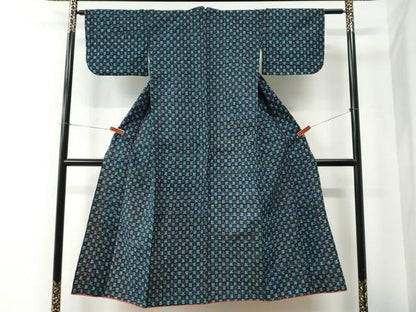 平和屋着物●久留米絣　色紙吉祥文　綿　逸品　CABE2556yc