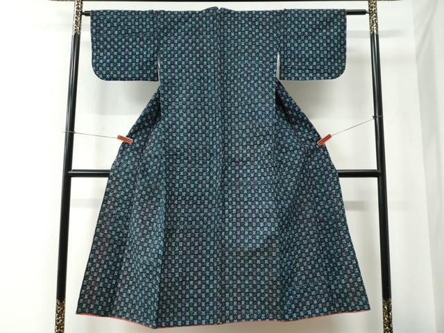 平和屋着物●久留米絣　色紙吉祥文　綿　逸品　CABE2556yc