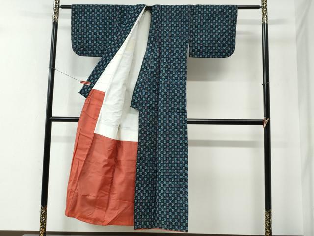 平和屋着物●久留米絣　色紙吉祥文　綿　逸品　CABE2556yc