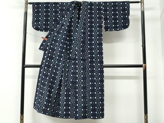 平和屋着物●久留米絣　単衣　花繋ぎ　綿　逸品　CABE2557yc