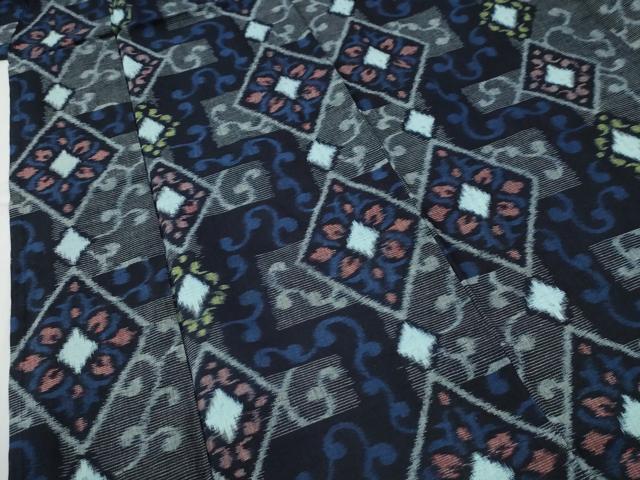 平和屋着物●久留米絣　単衣　短冊菱唐草文　綿　逸品　CABE2558yc