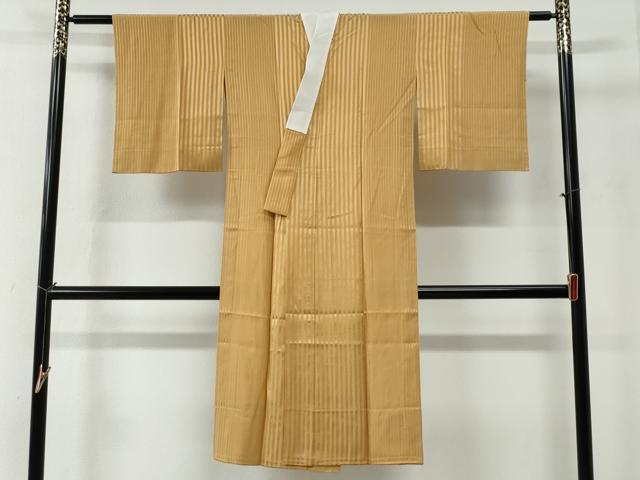 平和屋着物●長襦袢　無双仕立て　作家物　粋好み　縞地紋　萱草色　正絹　逸品　CABE2559yc 平和屋着物○長襦袢 無双仕立て 作家物 粋好み 縞地紋 萱草色 正絹