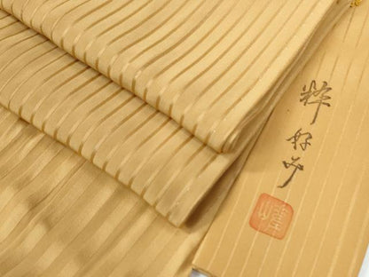 平和屋着物●長襦袢　無双仕立て　作家物　粋好み　縞地紋　萱草色　正絹　逸品　CABE2559yc