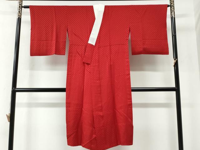 平和屋着物●長襦袢　無双仕立て　鱗地紋　深緋色　正絹　逸品　CABE2563yc