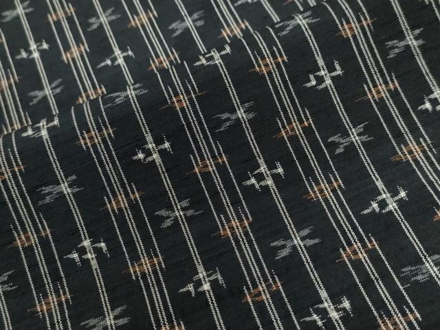 平和屋着物●上質な紬　縞　吉祥文　黒地　正絹　逸品　CABE2564yc