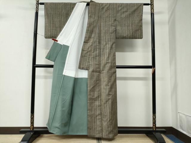 平和屋着物●上質な紬　縞　正絹　逸品　CABE2565yc